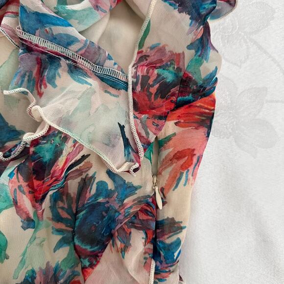 Anthropologie Soft Printed Mini Dress Flutter Sleeves Watercolor Floral Size 2X - Picture 11 of 13